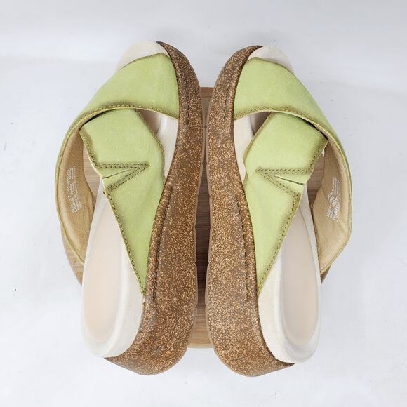 Dansko Bridget Platform Sandal Women 37 Chartreuse Leather Chunky Sole Boho Shoe - Picture 10 of 14